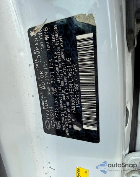 2015 Hyundai Genesis 3.8L из США, поврежденный, VIN KMHGN4JE9FU068196